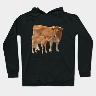 Aubrac Cow and Cute Calf Hoodie